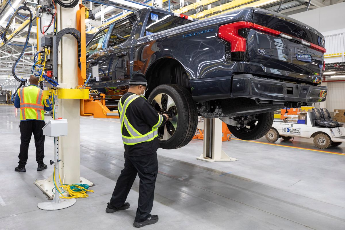 Factory photos of the all-electric Ford F-150 Lightning. Image: Automotive Rhythms 