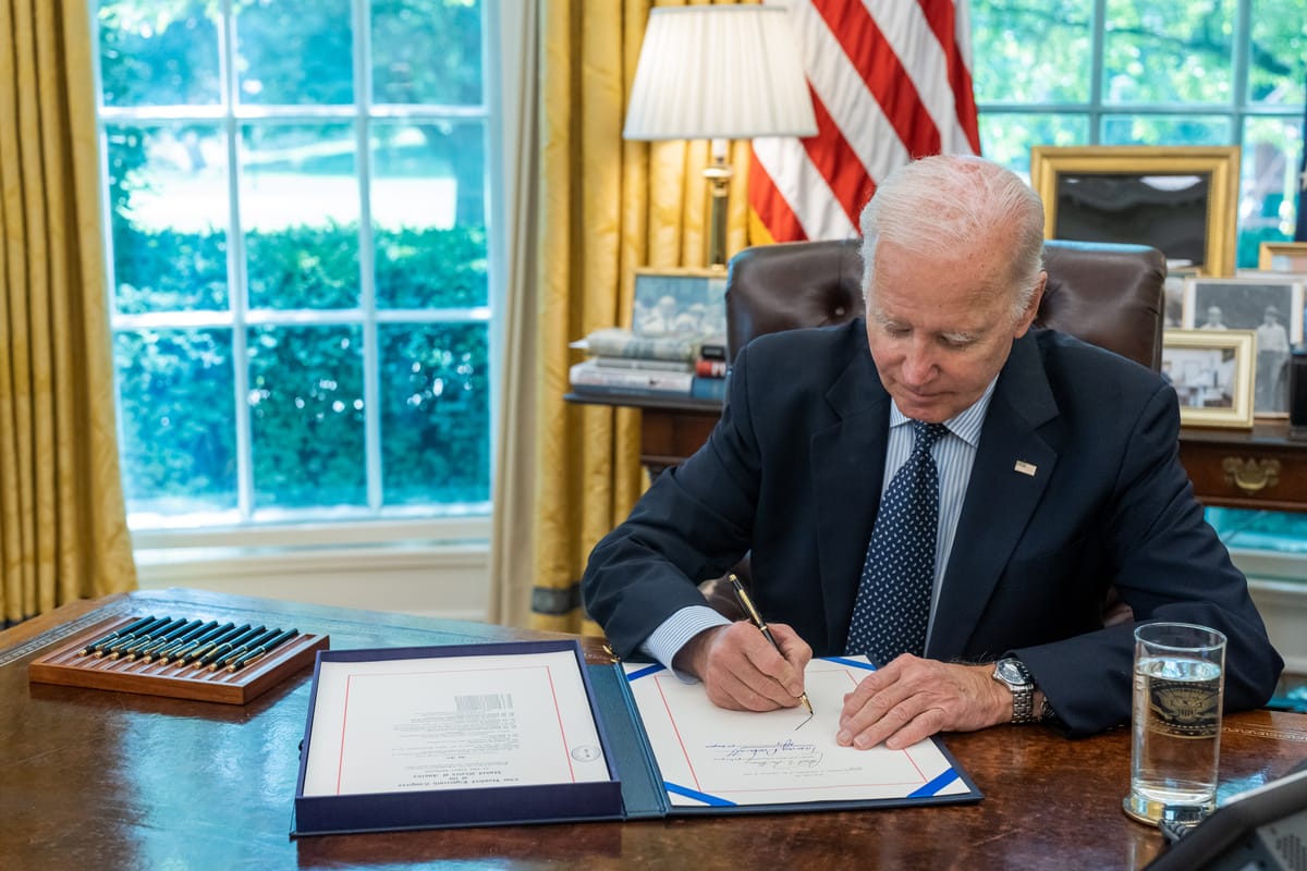 President Biden signing a budget into law in 2023. Image: White House 