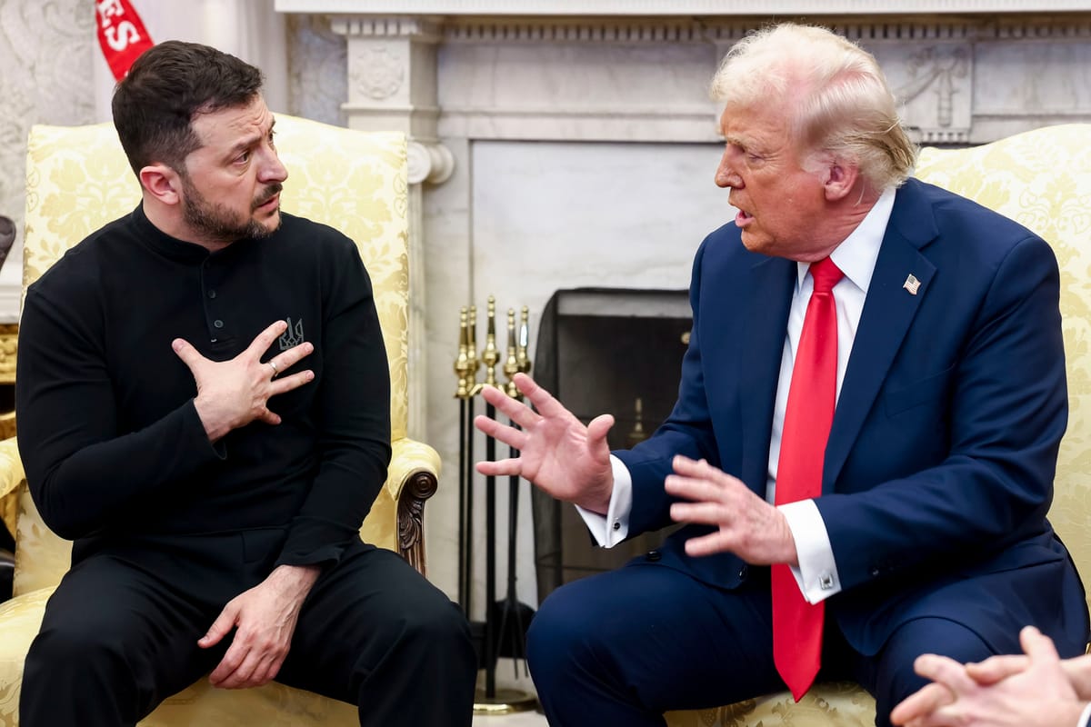 Zelensky and Trump during their Oval Office meet on Friday. Photographer: Jim Lo Scalzo/EPA/Bloomberg via Getty Images