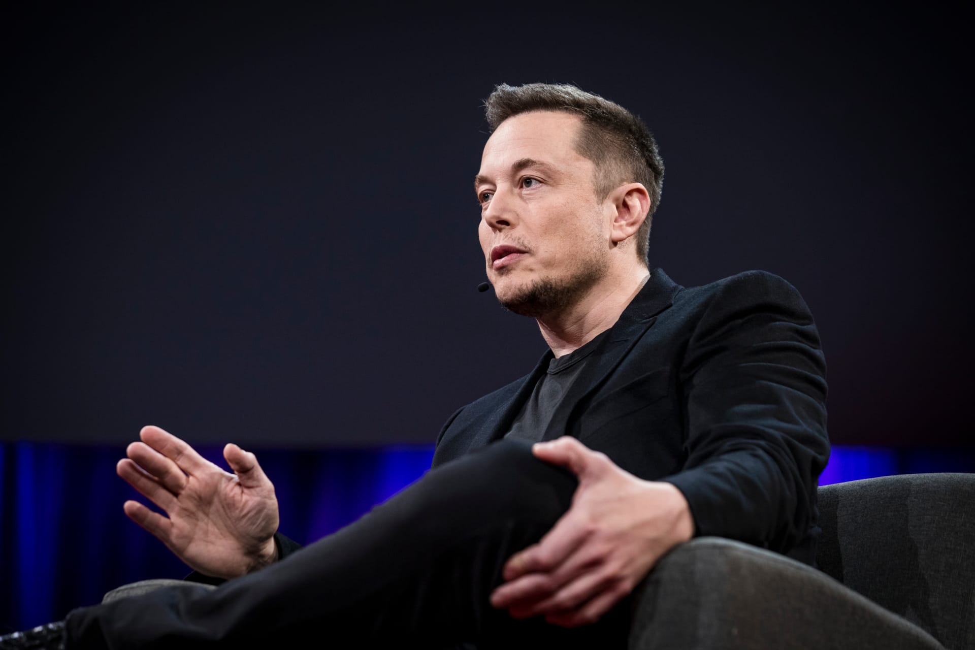 Elon Musk speaking at TED in 2017. Photo: Bret Hartman