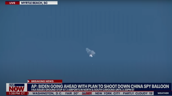 The moment after an alleged spy balloon was shot down. Image: LIVENOW from Fox / YouTube 