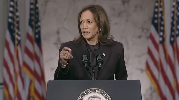 Screenshot: ABC7 / Kamala Harris gives her concession speech. 